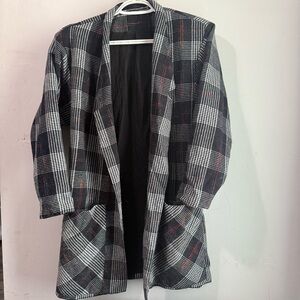 Vintage Plaid Open Front Oversize Blazer